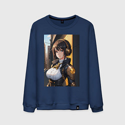 Свитшот хлопковый мужской Стимпанк девушка аниме, цвет: тёмно-синий