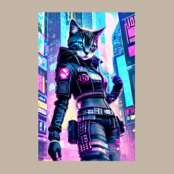 Свитшот хлопковый мужской Крутая кошечка - киберпанк - нейросеть, цвет: миндальный — фото 2