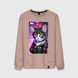 Свитшот хлопковый мужской Глазастый городской котёнок, цвет: пыльно-розовый