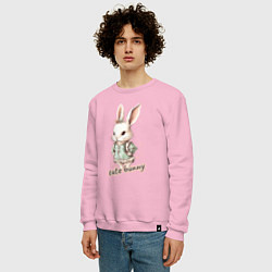 Свитшот хлопковый мужской Милый зайчик в курточке, цвет: светло-розовый — фото 2
