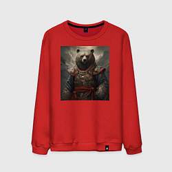 Свитшот хлопковый мужской Медведь самурай, цвет: красный