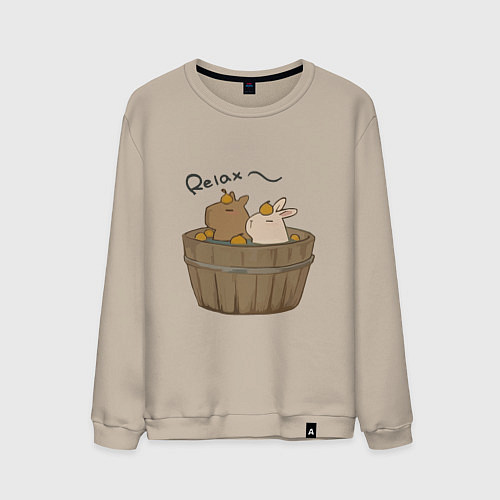 Мужской свитшот Милая капибара с зайчиком и апельсинкой / Миндальный – фото 1