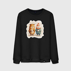 Свитшот хлопковый мужской Два медведя пьют кофе утром, цвет: черный