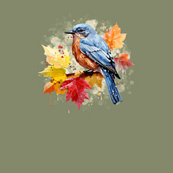 Свитшот хлопковый мужской Птичка и осенние листья, цвет: авокадо — фото 2