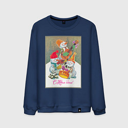 Свитшот хлопковый мужской Снеговики музыканты, цвет: тёмно-синий