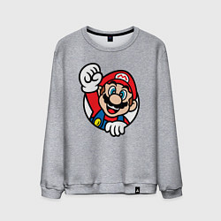 Свитшот хлопковый мужской Марио значок классический, цвет: меланж