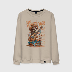 Свитшот хлопковый мужской Мексика фиеста и скелет с гитарой, цвет: миндальный