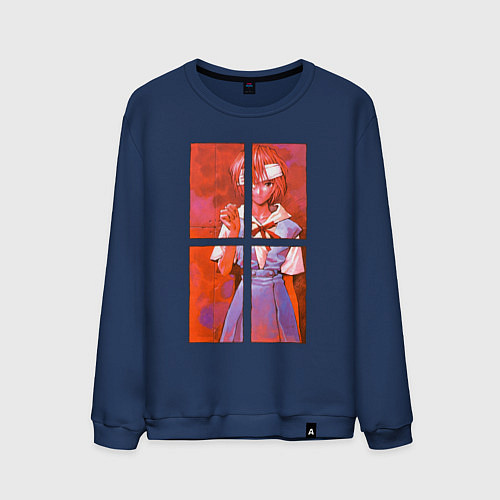 Мужской свитшот Аянами разбитые зеркала / Тёмно-синий – фото 1