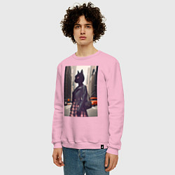 Свитшот хлопковый мужской Cat fashionista - New York - ai art, цвет: светло-розовый — фото 2
