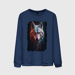 Свитшот хлопковый мужской Психоделический волк, цвет: тёмно-синий