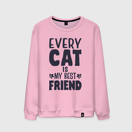 Мужской свитшот Every cat is my best friend / Светло-розовый – фото 1