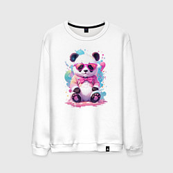 Мужской свитшот Милая панда в розовых очках и бантике