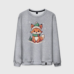 Свитшот хлопковый мужской Милая новогодняя лисичка, цвет: меланж
