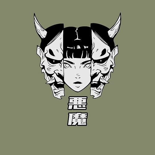 Мужской свитшот Маска демона Они / Авокадо – фото 3