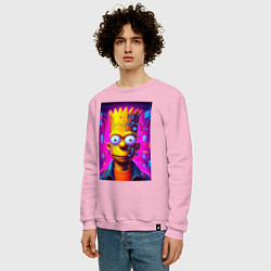 Свитшот хлопковый мужской Портрет Барта Симпсона - киберпанк, цвет: светло-розовый — фото 2