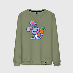 Свитшот хлопковый мужской Весёлый зайчик с морковкой, цвет: авокадо