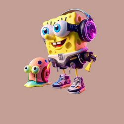 Свитшот хлопковый мужской Губка Боб и улитка Гэри - киберпанк, цвет: пыльно-розовый — фото 2