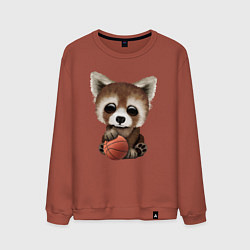 Свитшот хлопковый мужской Красная панда баскетболист, цвет: кирпичный