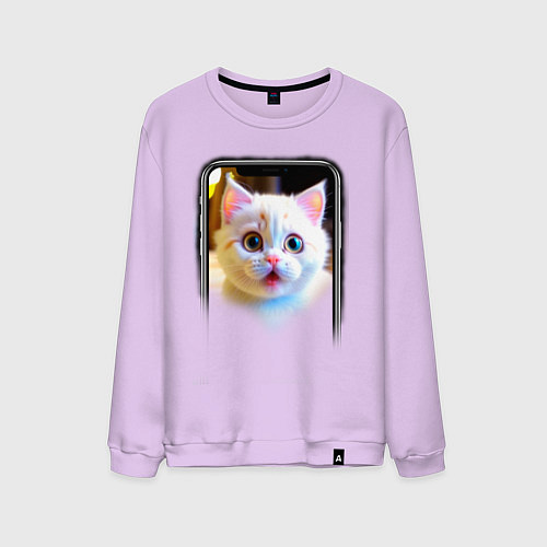 Мужской свитшот Кот в смартфоне / Лаванда – фото 1