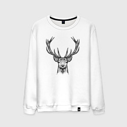 Свитшот хлопковый мужской Олень анфас, цвет: белый