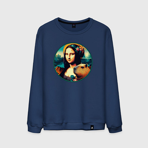 Мужской свитшот Ai art - Мона Лиза с капибарой / Тёмно-синий – фото 1