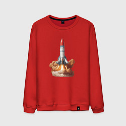 Свитшот хлопковый мужской Взлет космической ракеты, цвет: красный