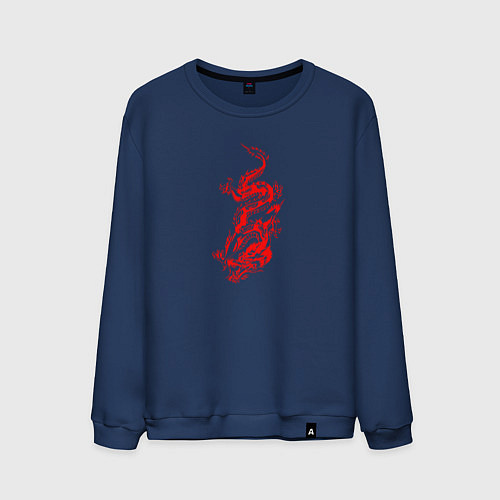 Мужской свитшот Японский красный дракон / Тёмно-синий – фото 1