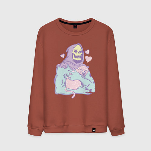 Мужской свитшот Скелетор с котом / Кирпичный – фото 1