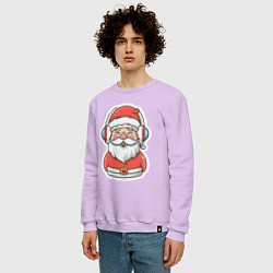 Свитшот хлопковый мужской Дед Мороз в наушниках, цвет: лаванда — фото 2