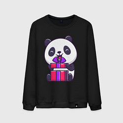 Свитшот хлопковый мужской Панда с подарком, цвет: черный