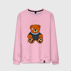 Свитшот хлопковый мужской Медведь Вова с пластырем, цвет: светло-розовый
