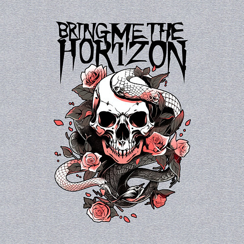 Мужской свитшот Bring Me the Horizon - A skull with roses / Меланж – фото 3