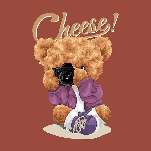 Мужской свитшот Плюшевый медвежонок фотограф / Кирпичный – фото 3