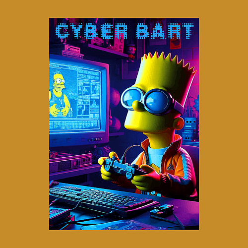 Мужской свитшот Cyber Bart is an avid gamer / Горчичный – фото 3