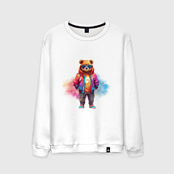 Свитшот хлопковый мужской Модный медведь, цвет: белый