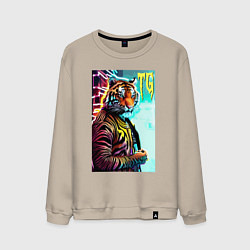 Свитшот хлопковый мужской Модный тигр - неон, цвет: миндальный