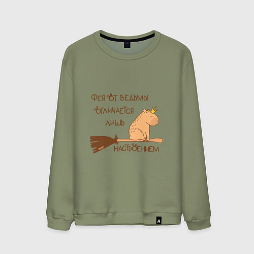 Мужской свитшот Мем капибара на метле: фея и ведьма / Авокадо – фото 1