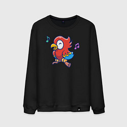 Свитшот хлопковый мужской Музыкальный попугайчик, цвет: черный