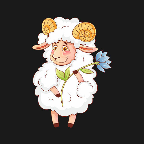 Мужской свитшот Мультяшный барашек с цветком / Черный – фото 3