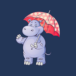 Свитшот хлопковый мужской Мультяшный бегемот с зонтом, цвет: тёмно-синий — фото 2