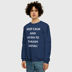 Свитшот хлопковый мужской Надпись Keep calm and listen to thash metal, цвет: тёмно-синий — фото 2