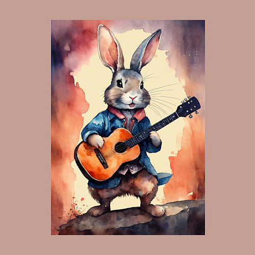 Мужской свитшот Милый романтичный кролик c гитарой / Пыльно-розовый – фото 3