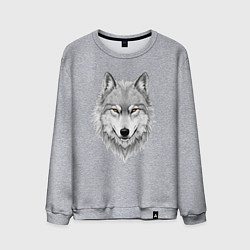 Свитшот хлопковый мужской Волк с оберегом, цвет: меланж