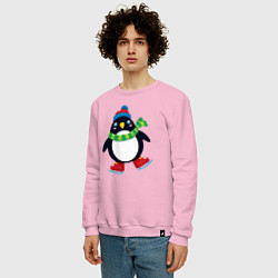 Свитшот хлопковый мужской Пингвин на коньках, цвет: светло-розовый — фото 2