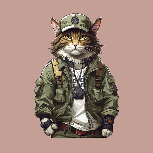 Мужской свитшот Брутальный кот в форме / Пыльно-розовый – фото 3