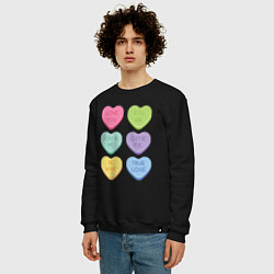 Свитшот хлопковый мужской Стикеры сердечки с надписями, цвет: черный — фото 2