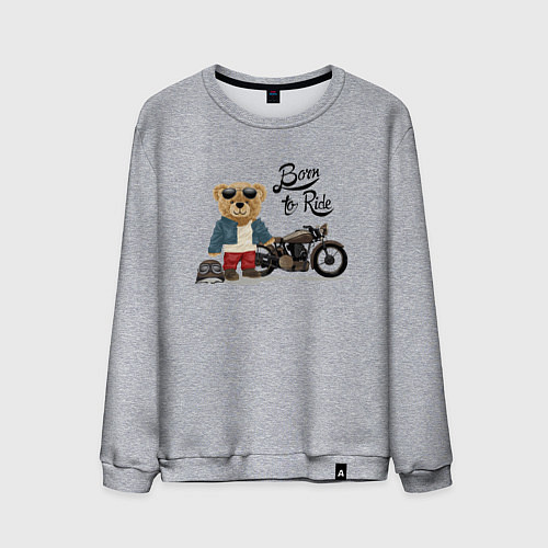 Мужской свитшот Плюшевый медвежонок с мотоциклом / Меланж – фото 1