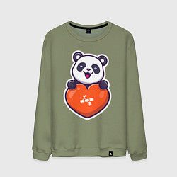 Свитшот хлопковый мужской Сердечная панда, цвет: авокадо