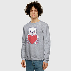 Свитшот хлопковый мужской Белый медведь с сердцем, цвет: меланж — фото 2