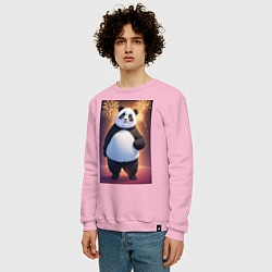 Свитшот хлопковый мужской Панда в свитере под салютом - ai art, цвет: светло-розовый — фото 2